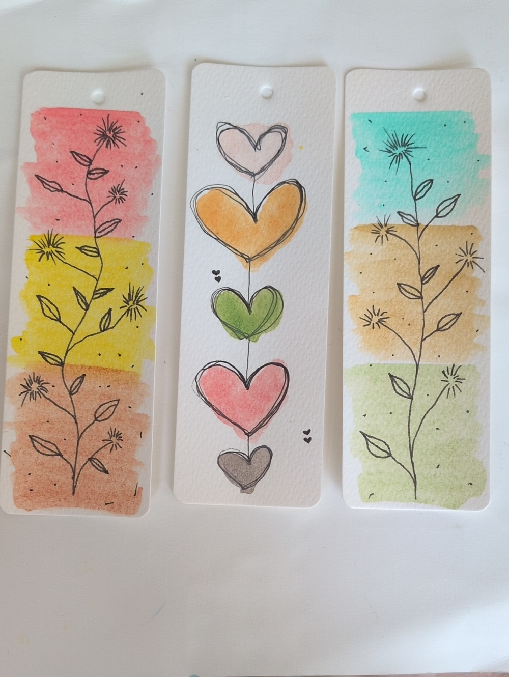 3 For $10 Watercolor Heart & Floral Bookmarks